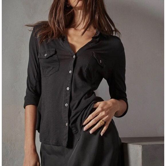 Standard James Perse Women's Sheer Slub Side Panel Shirt Black Size 1 Minimalist - Picture 1 of 9